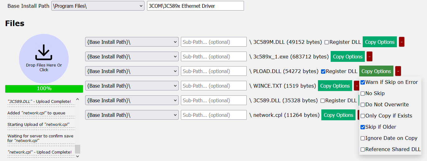 Screenshot of CAB Maker File Options